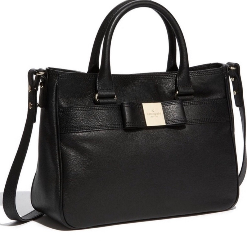 Kate Spade New York Primrose Hill Goldie Black Leather Satchel Bow Purse EUC